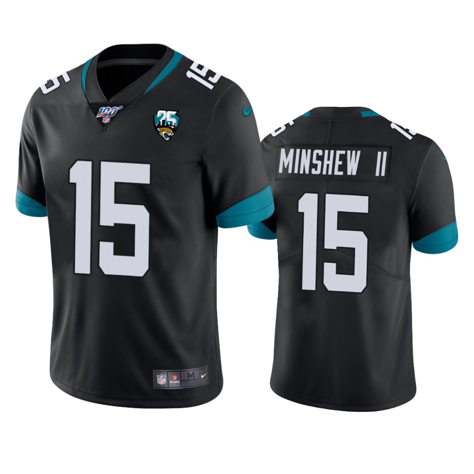 Men Nike Jacksonville Jaguars 15 Gardner Minshew II Black 25th Anniversary Vapor Limited Stitched NFL 100th Season Jersey
